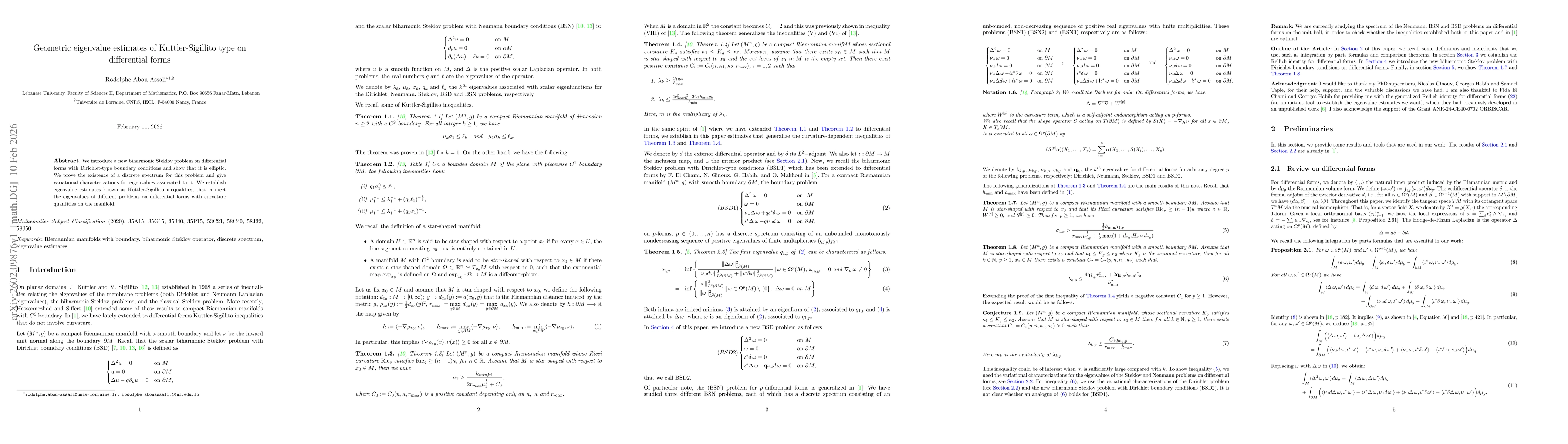 Thumbnail for Geometric eigenvalue estimates of Kuttler-Sigillito type on differential forms
