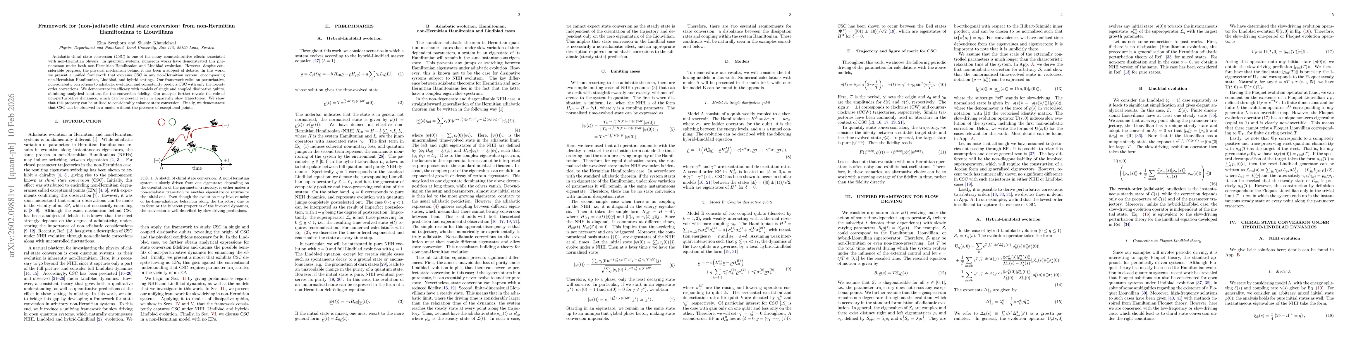 Thumbnail for Framework for (non-)adiabatic chiral state conversion: from non-Hermitian Hamiltonians to Liouvillians