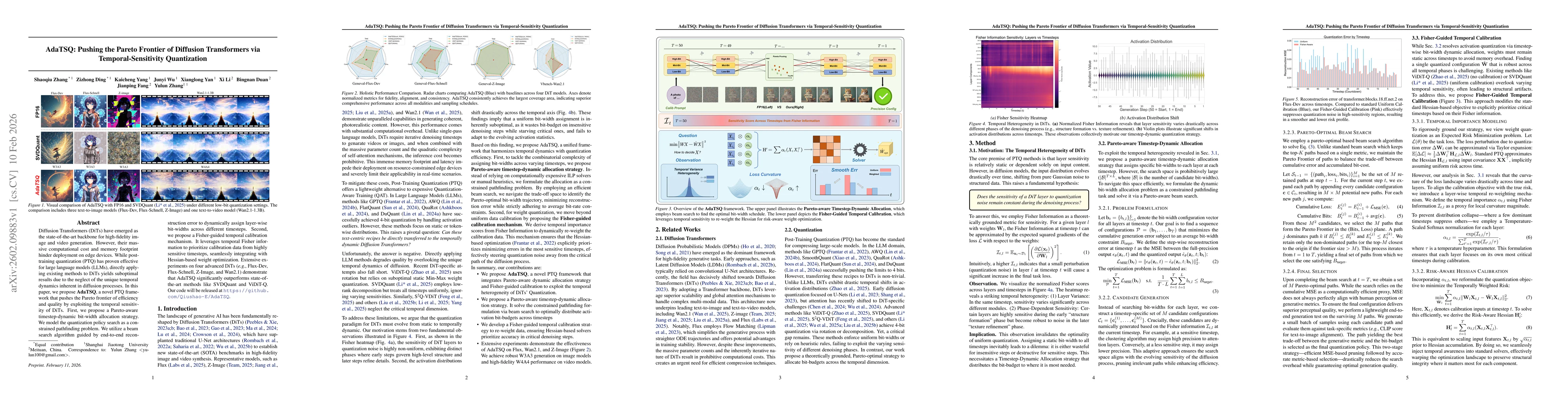 Thumbnail for AdaTSQ: Pushing the Pareto Frontier of Diffusion Transformers via Temporal-Sensitivity Quantization
