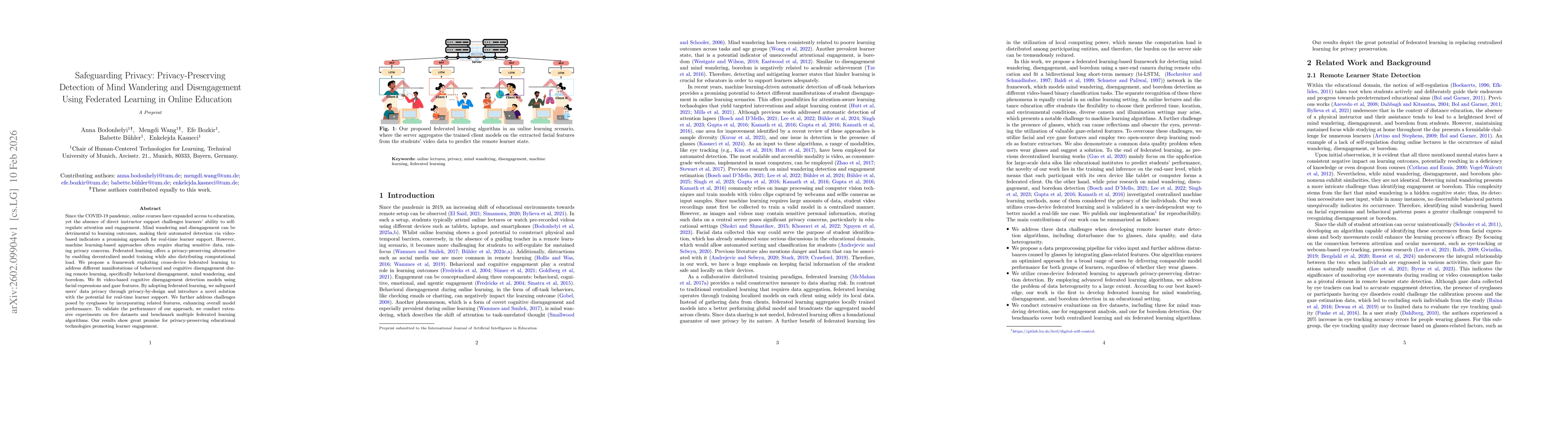 Thumbnail for Safeguarding Privacy: Privacy-Preserving Detection of Mind Wandering and Disengagement Using Federated Learning in Online Education