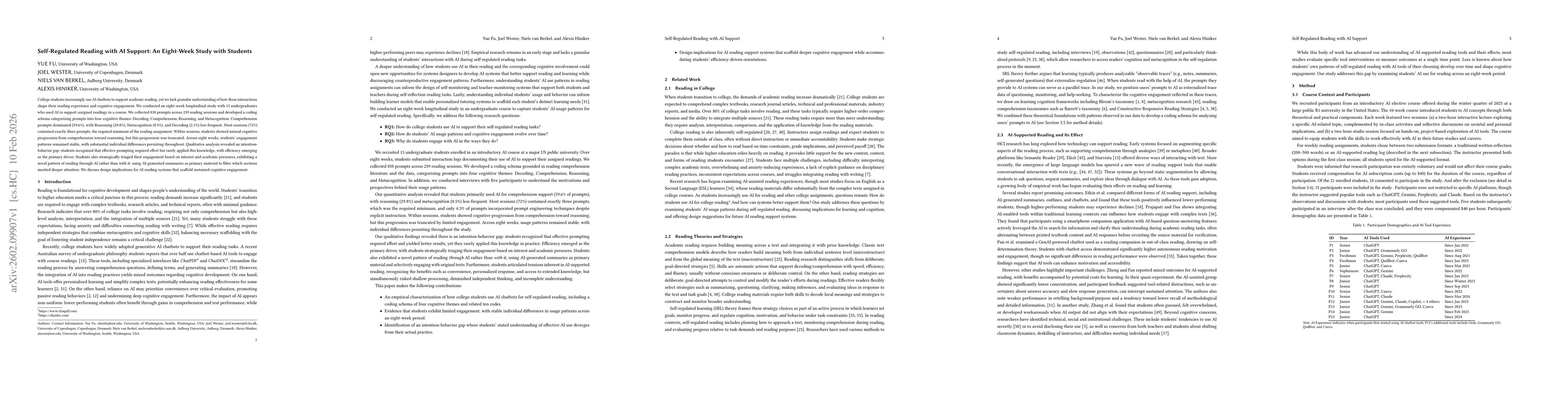 Thumbnail for Self-Regulated Reading with AI Support: An Eight-Week Study with Students