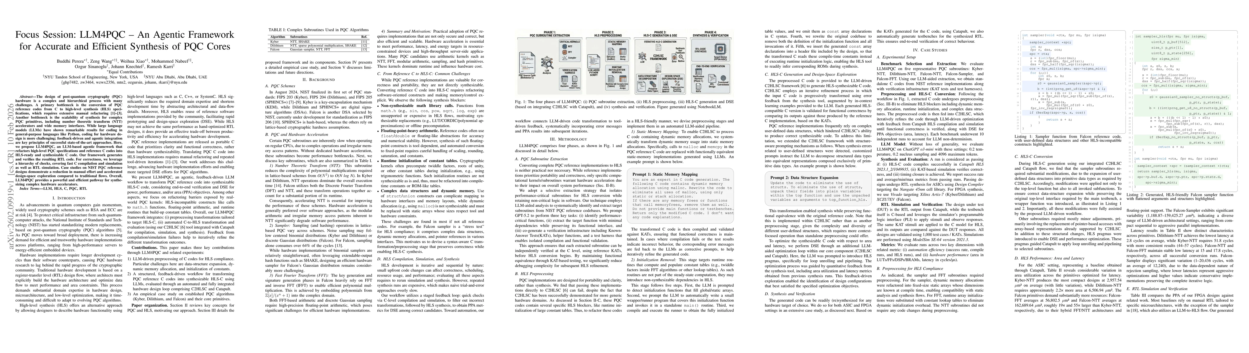 Thumbnail for Focus Session: LLM4PQC -- An Agentic Framework for Accurate and Efficient Synthesis of PQC Cores
