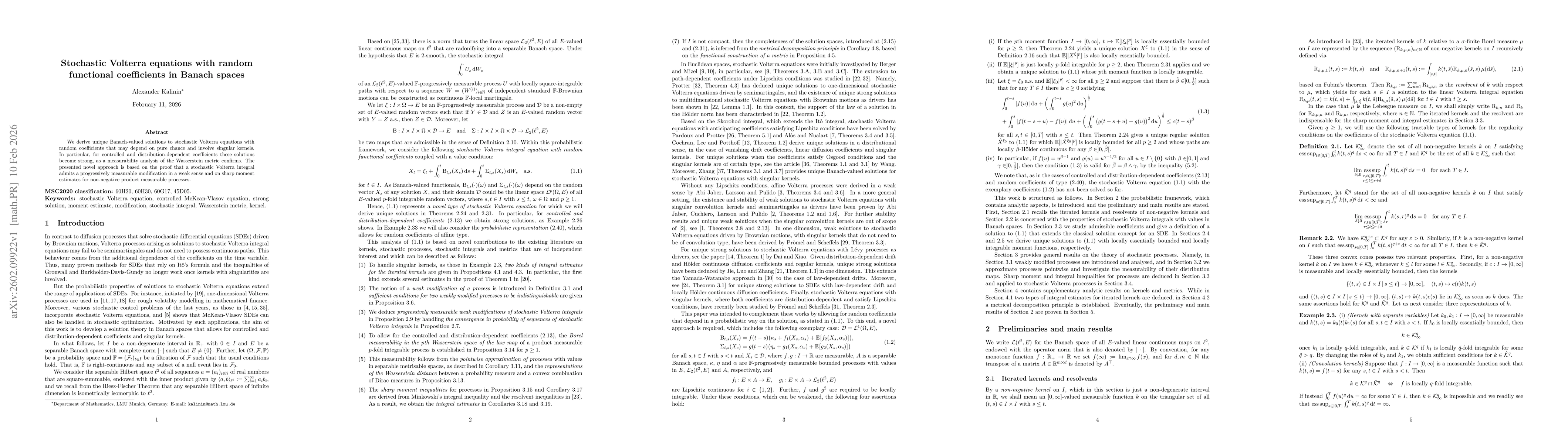 Thumbnail for Stochastic Volterra equations with random functional coefficients in Banach spaces