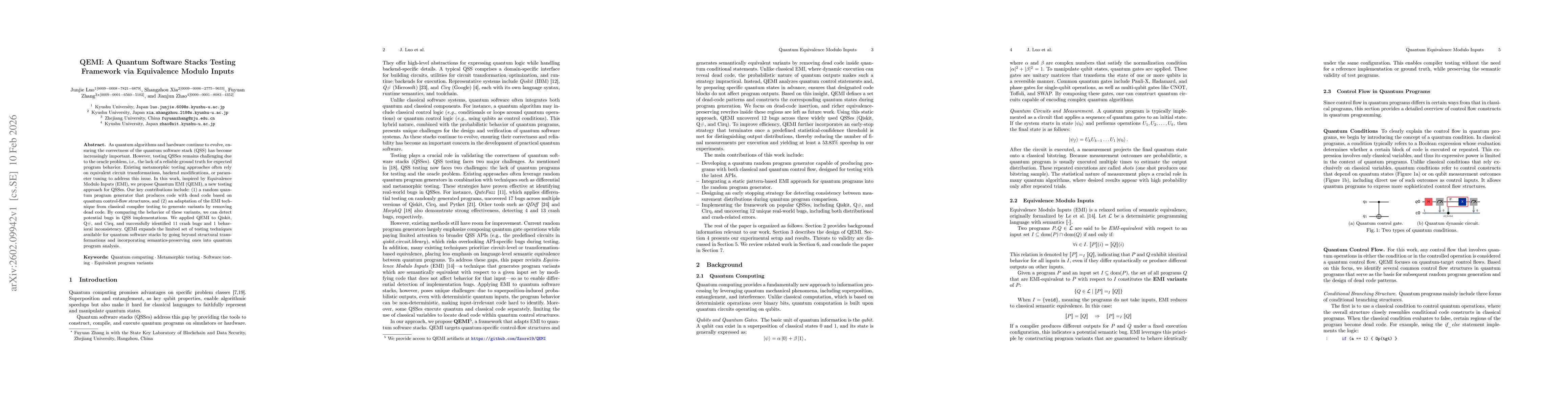 Thumbnail for QEMI: A Quantum Software Stacks Testing Framework via Equivalence Modulo Inputs