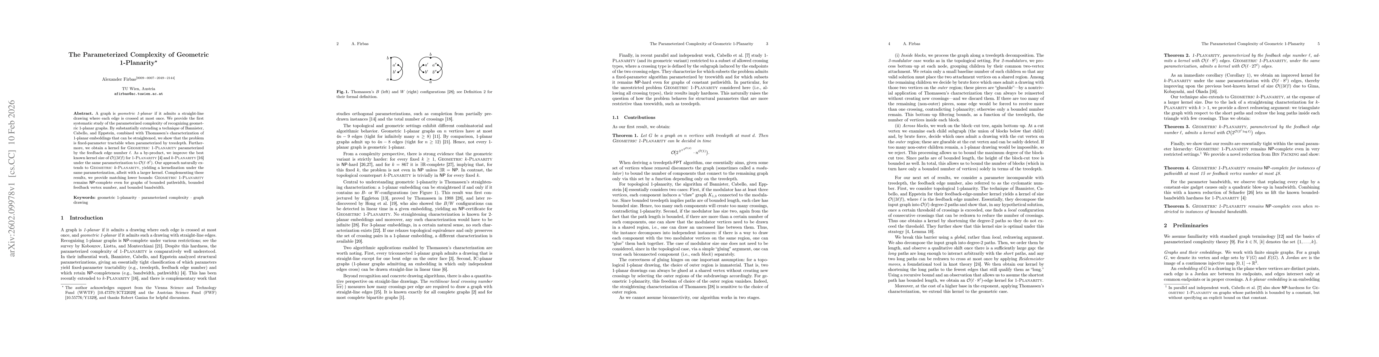 Thumbnail for The Parameterized Complexity of Geometric 1-Planarity