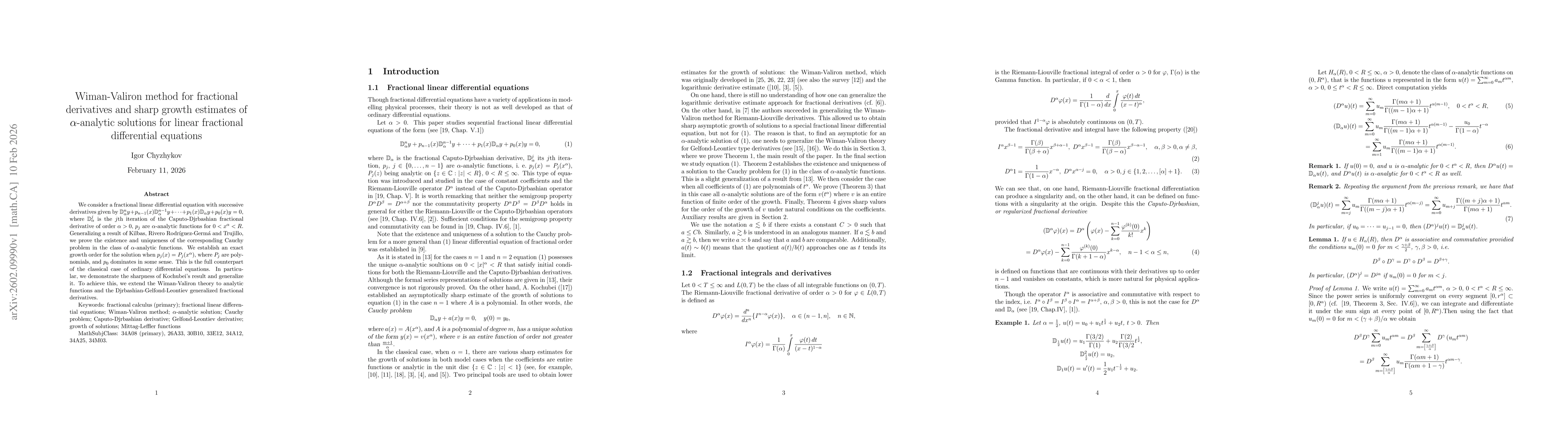Thumbnail for Wiman-Valiron method for fractional derivatives and sharp growth estimates of $α$-analytic solutions for linear fractional differential equations