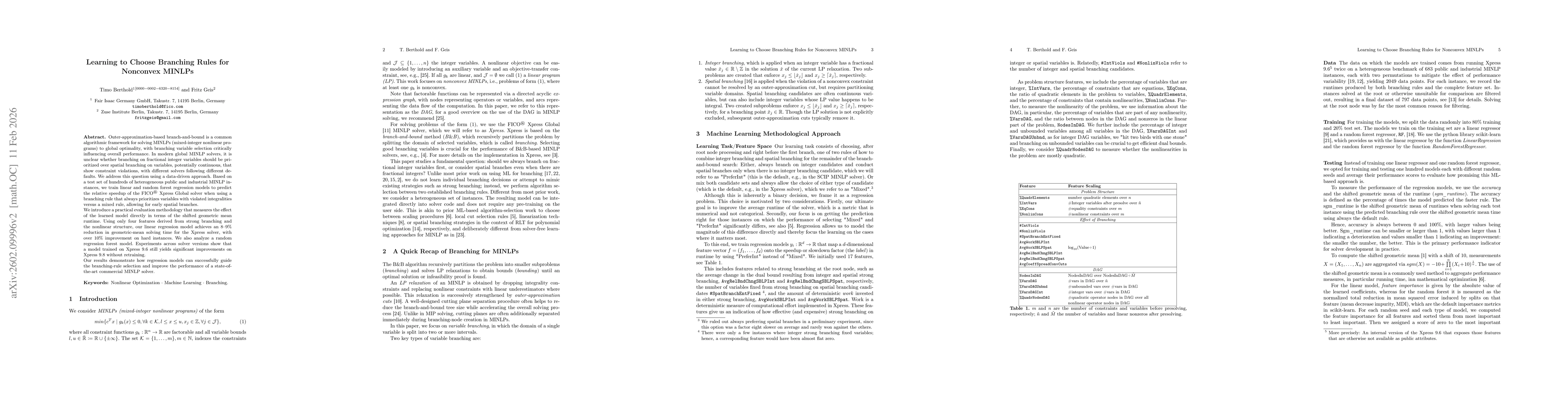 Thumbnail for Learning to Choose Branching Rules for Nonconvex MINLPs