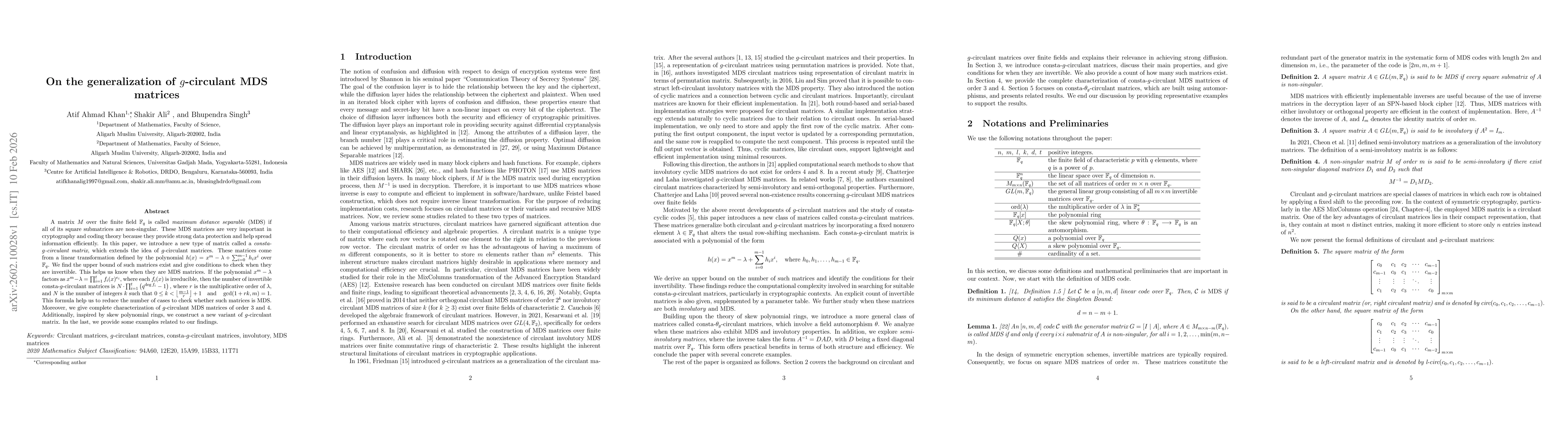 Thumbnail for On the generalization of $g$-circulant MDS matrices