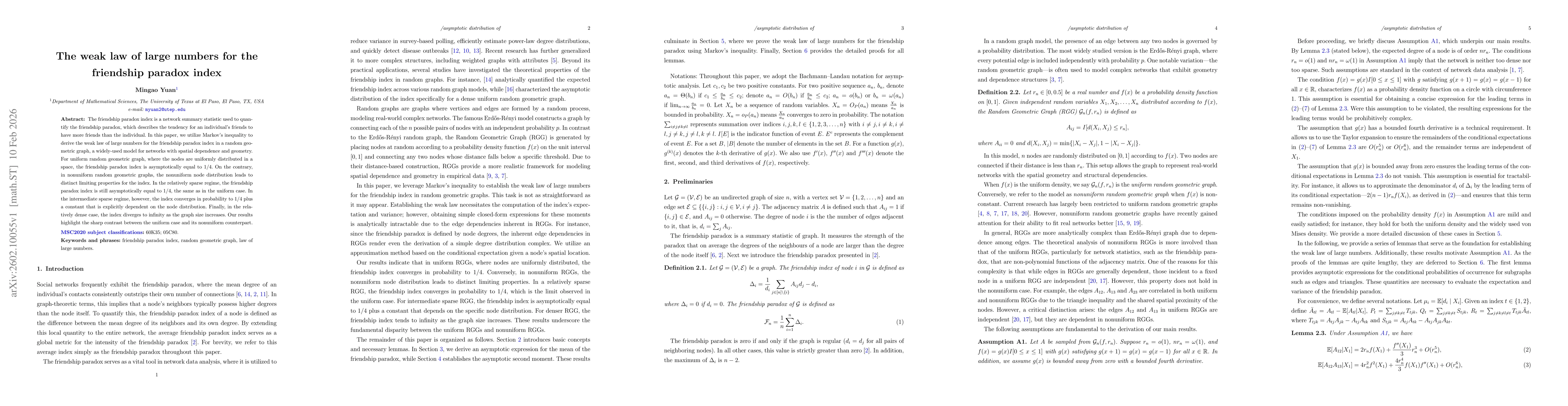 Thumbnail for The weak law of large numbers for the friendship paradox index