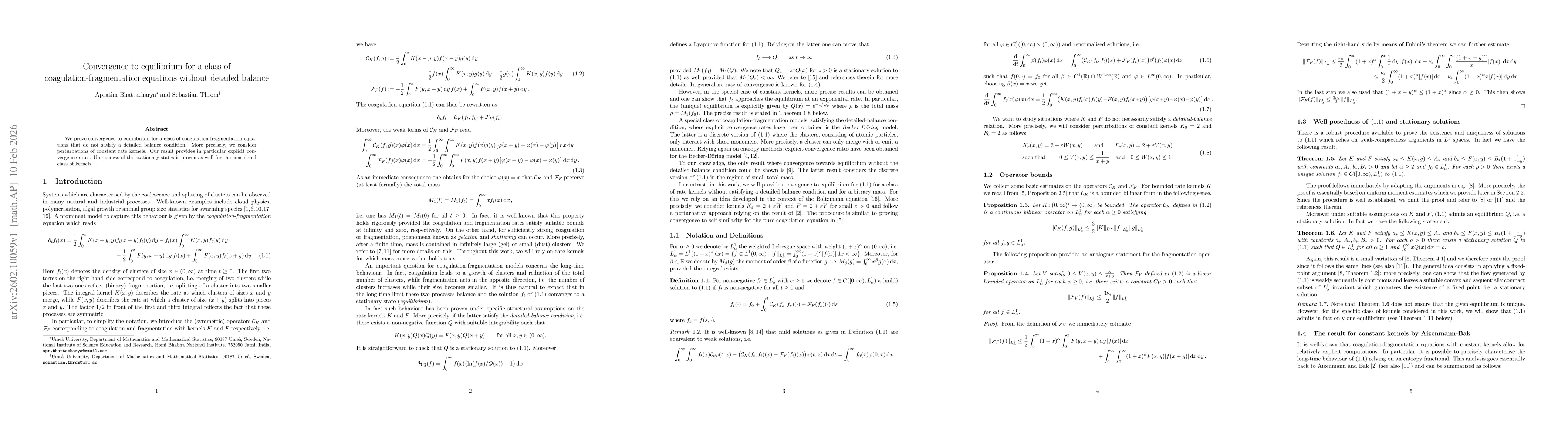 Thumbnail for Convergence to equilibrium for a class of coagulation-fragmentation equations without detailed balance
