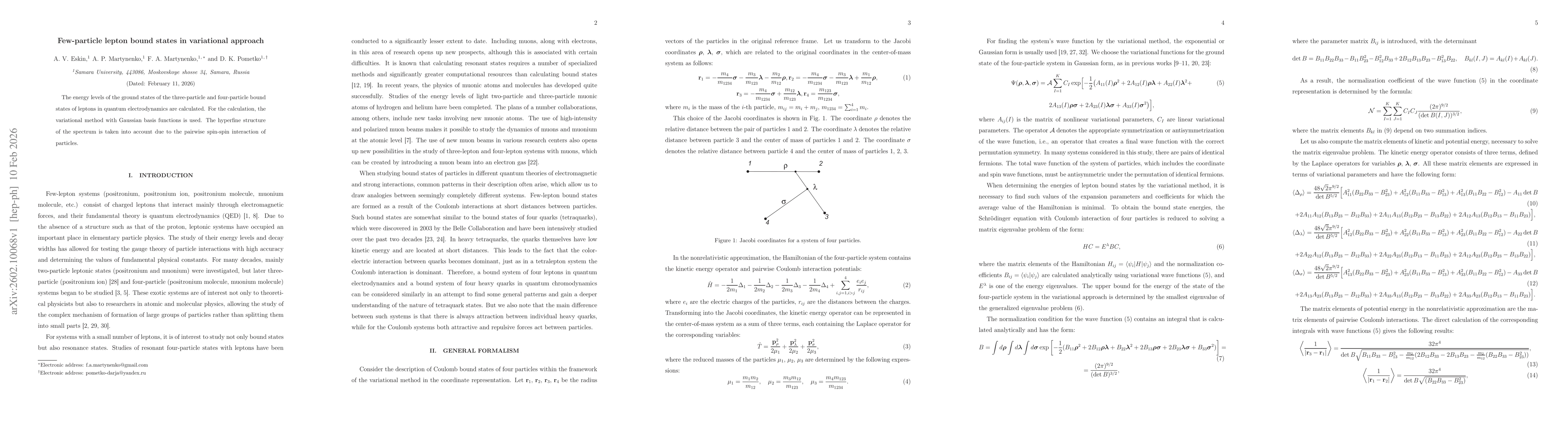 Thumbnail for Few-particle lepton bound states in variational approach