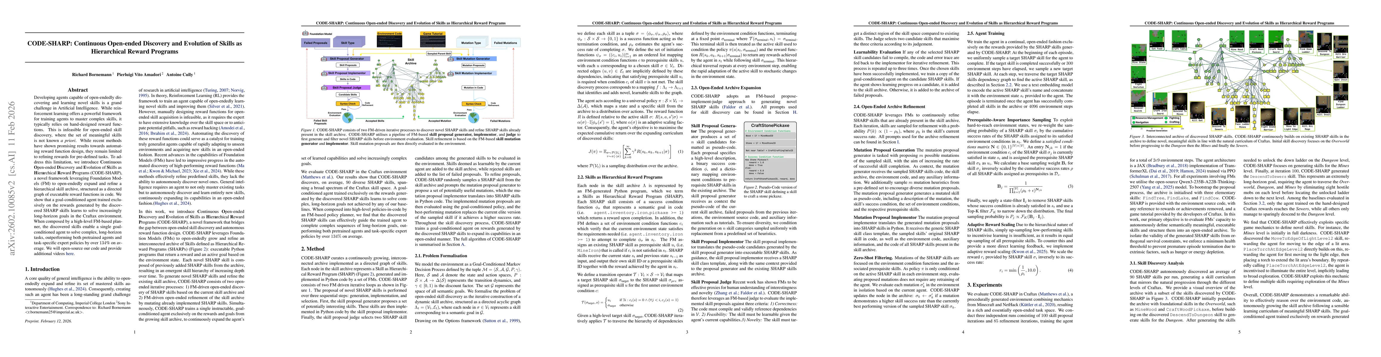 Thumbnail for CODE-SHARP: Continuous Open-ended Discovery and Evolution of Skills as Hierarchical Reward Programs