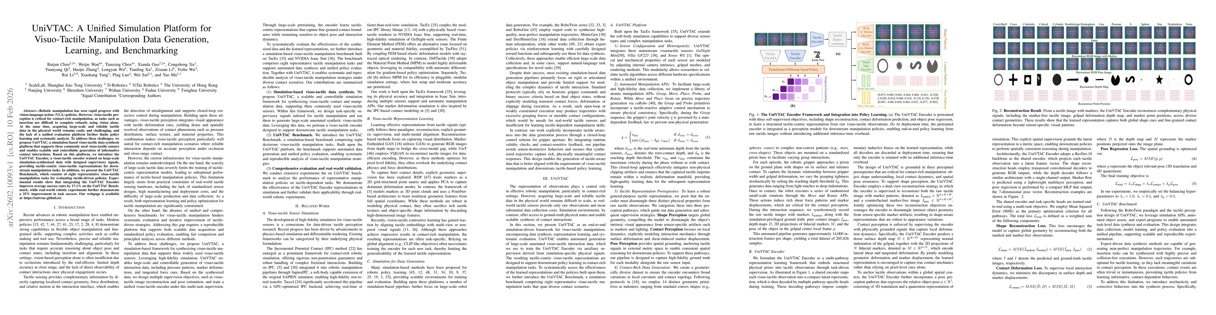 Thumbnail for UniVTAC: A Unified Simulation Platform for Visuo-Tactile Manipulation Data Generation, Learning, and Benchmarking