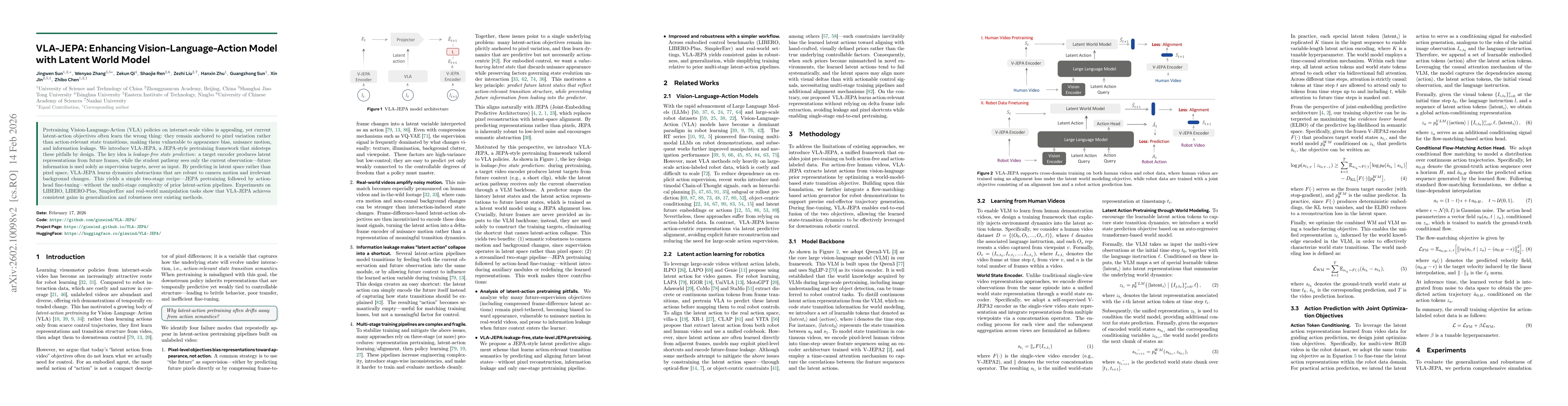 Thumbnail for VLA-JEPA: Enhancing Vision-Language-Action Model with Latent World Model
