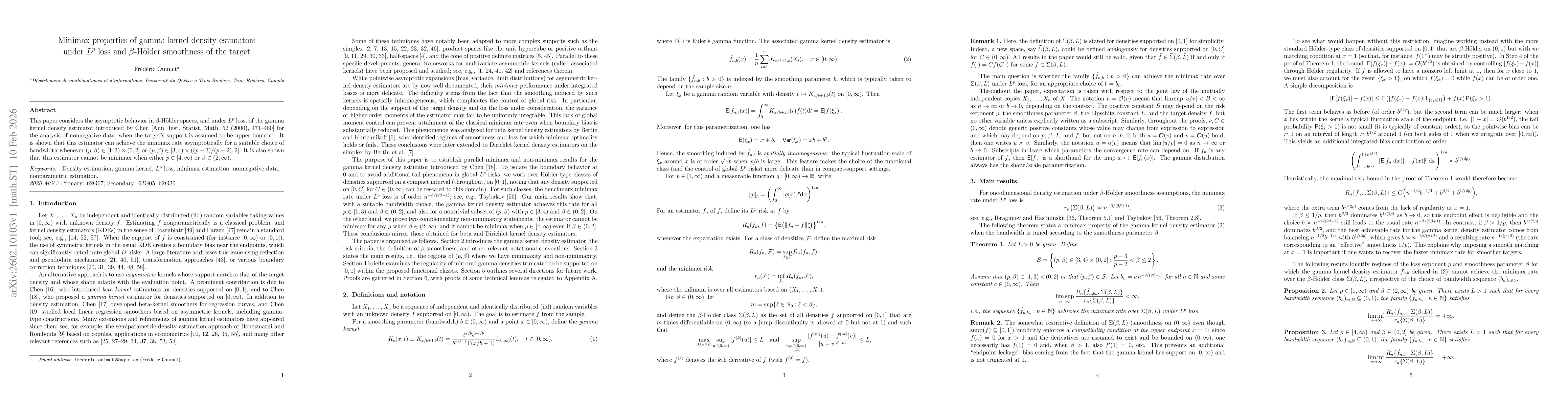 Thumbnail for Minimax properties of gamma kernel density estimators under $L^p$ loss and $β$-Hölder smoothness of the target