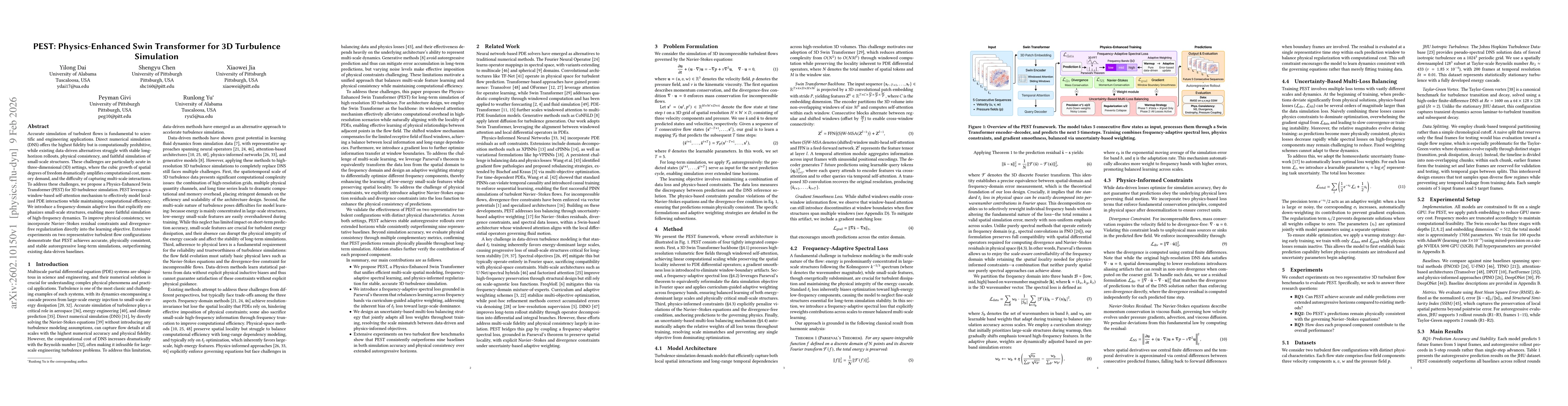 Thumbnail for PEST: Physics-Enhanced Swin Transformer for 3D Turbulence Simulation