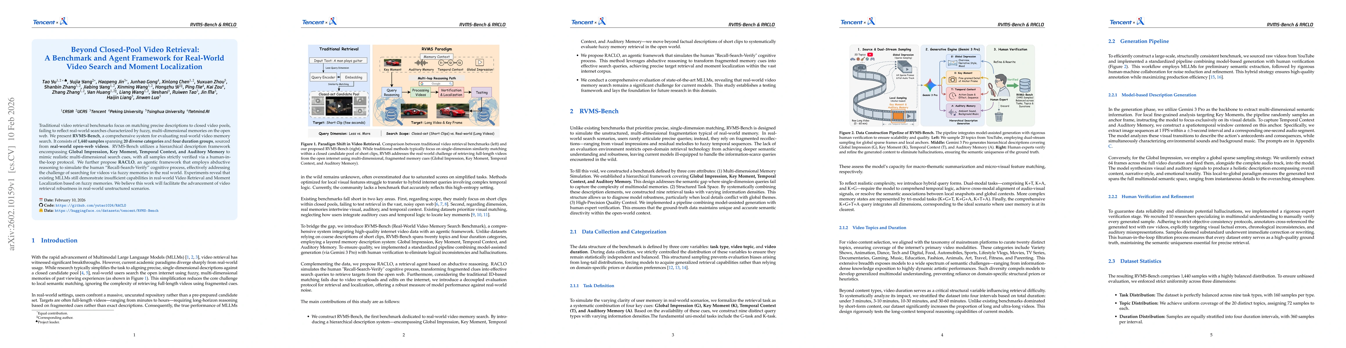 Thumbnail for Beyond Closed-Pool Video Retrieval: A Benchmark and Agent Framework for Real-World Video Search and Moment Localization