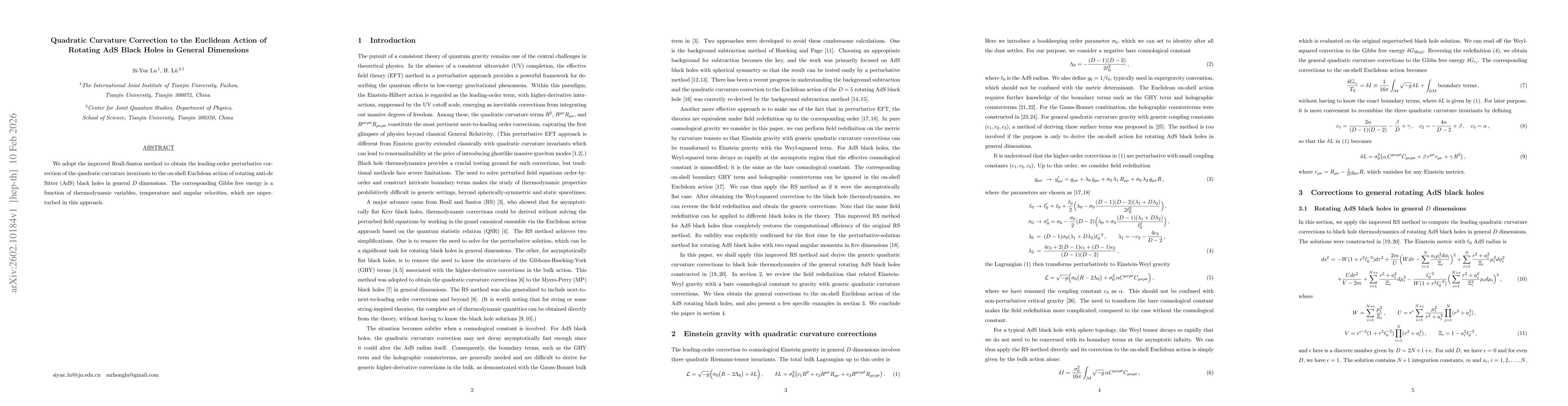 Thumbnail for Quadratic Curvature Correction to the Euclidean Action of Rotating AdS Black Holes in General Dimensions