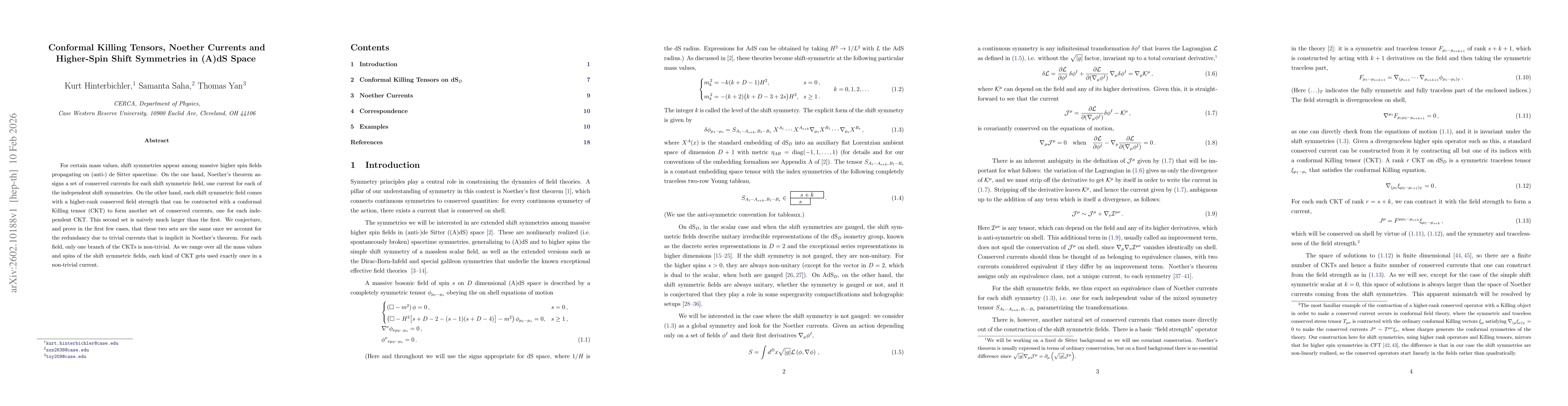 Thumbnail for Conformal Killing Tensors, Noether Currents and Higher-Spin Shift Symmetries in (A)dS Space