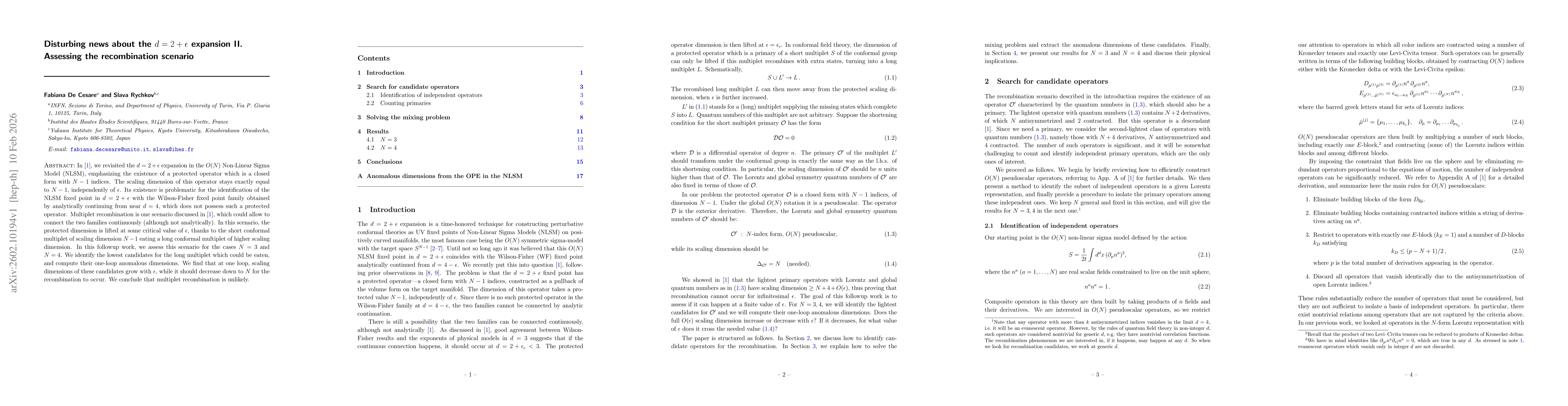 Thumbnail for Disturbing news about the $d=2+ε$ expansion II. Assessing the recombination scenario