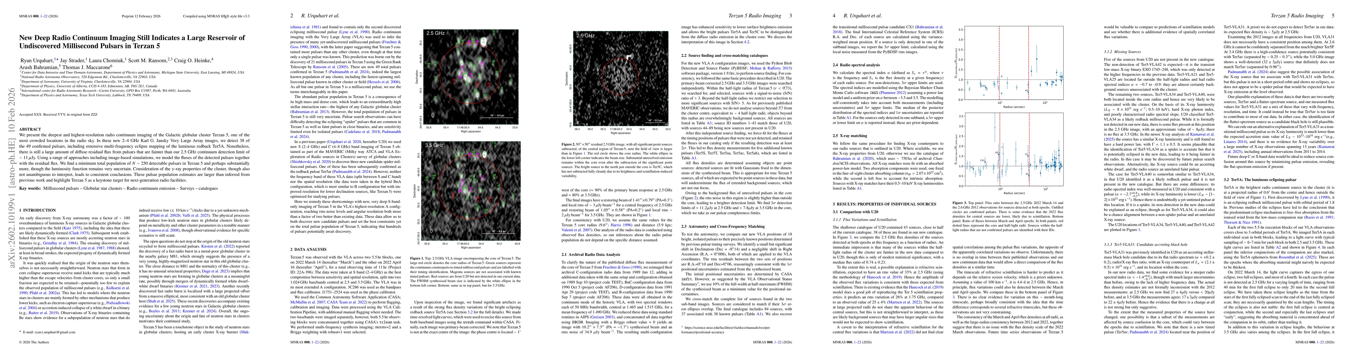 Thumbnail for New Deep Radio Continuum Imaging Still Indicates a Large Reservoir of Undiscovered Millisecond Pulsars in Terzan 5