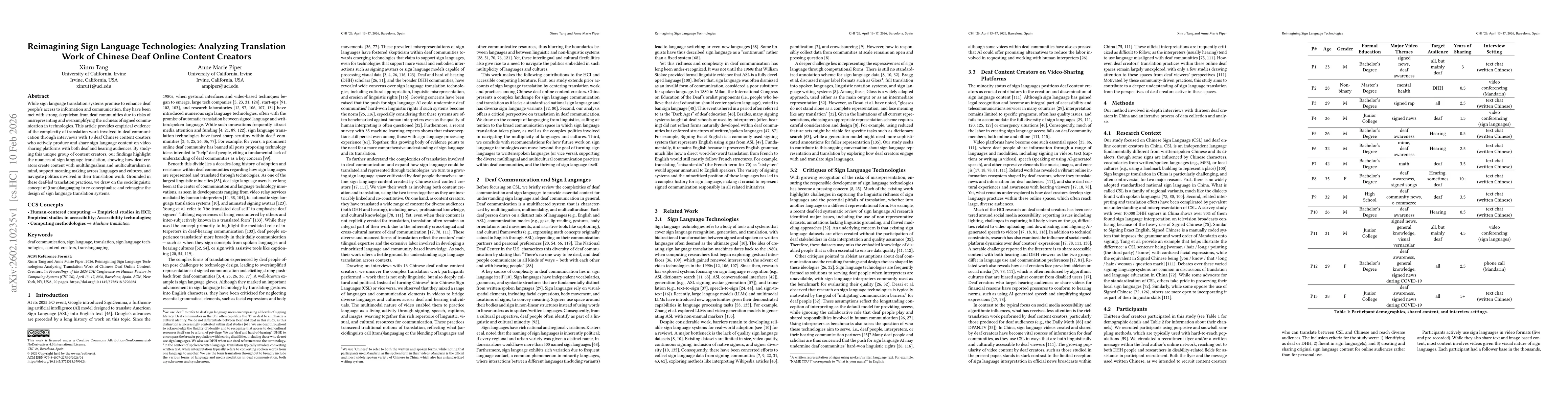 Thumbnail for Reimagining Sign Language Technologies: Analyzing Translation Work of Chinese Deaf Online Content Creators