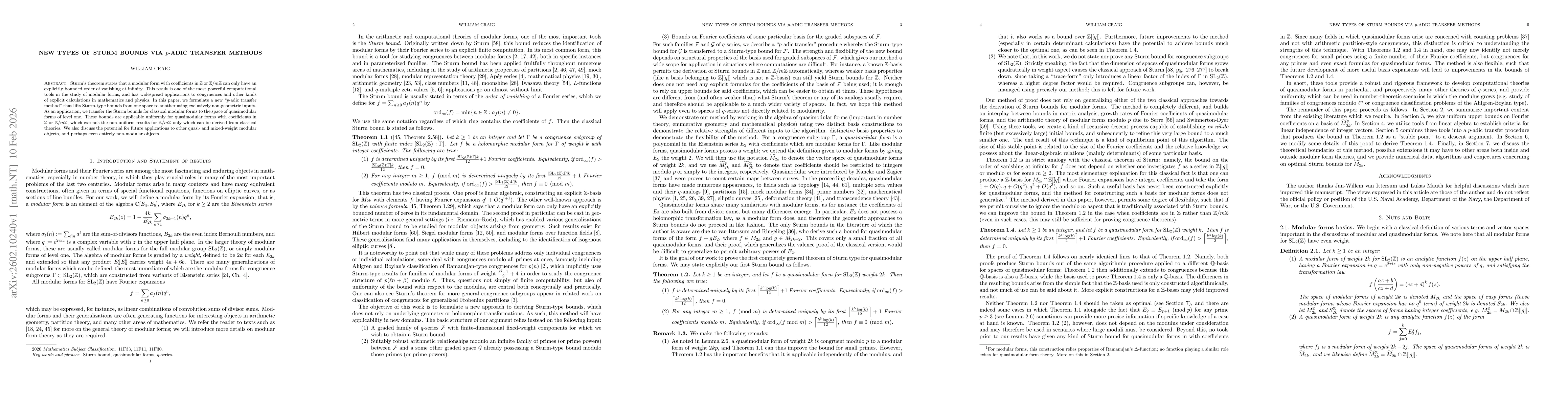 Thumbnail for New Types of Sturm bounds via $p$-adic transfer methods