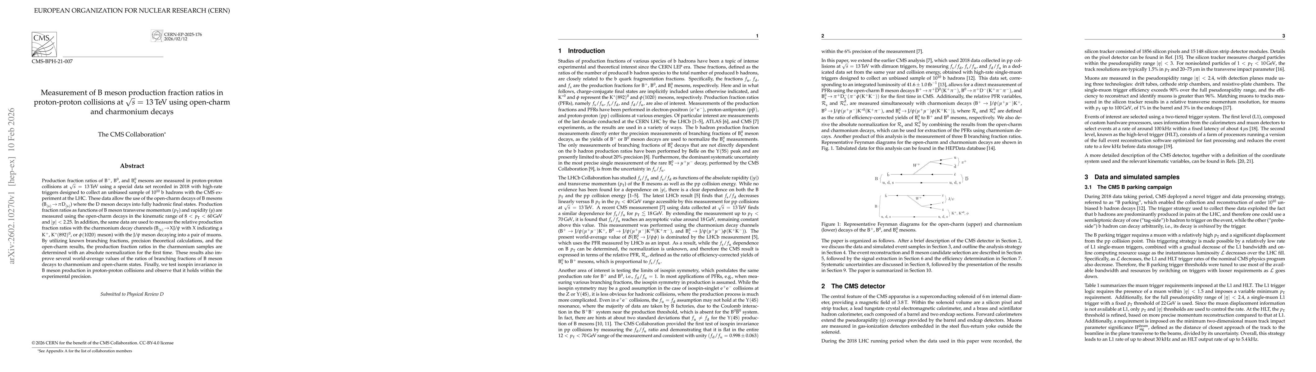 Thumbnail for Measurement of B meson production fraction ratios in proton-proton collisions at $\sqrt{s}$ = 13 TeV using open-charm and charmonium decays