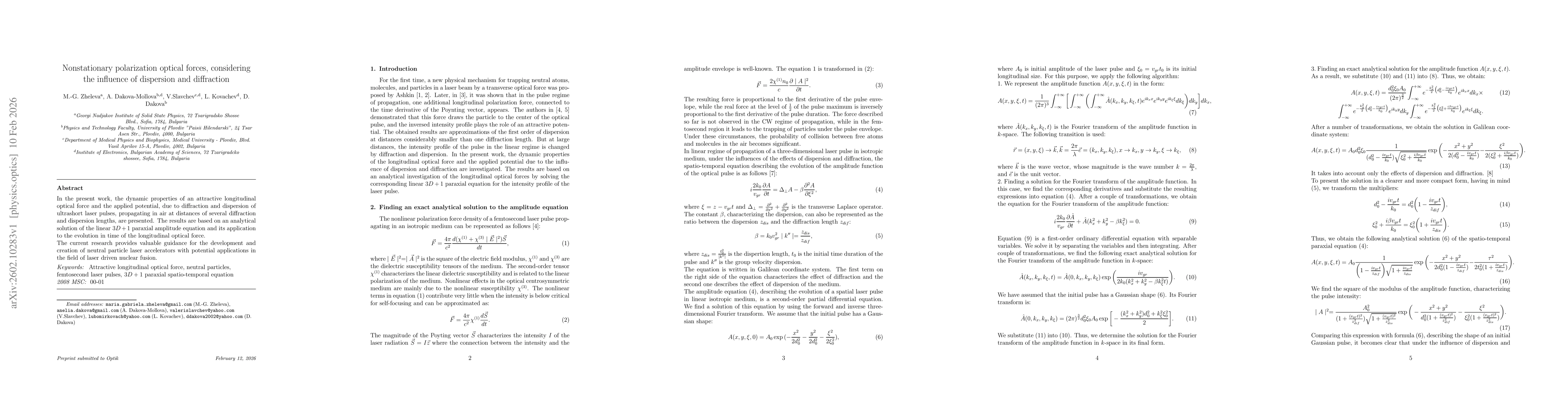 Thumbnail for Nonstationary polarization optical forces, considering the influence of dispersion and diffraction