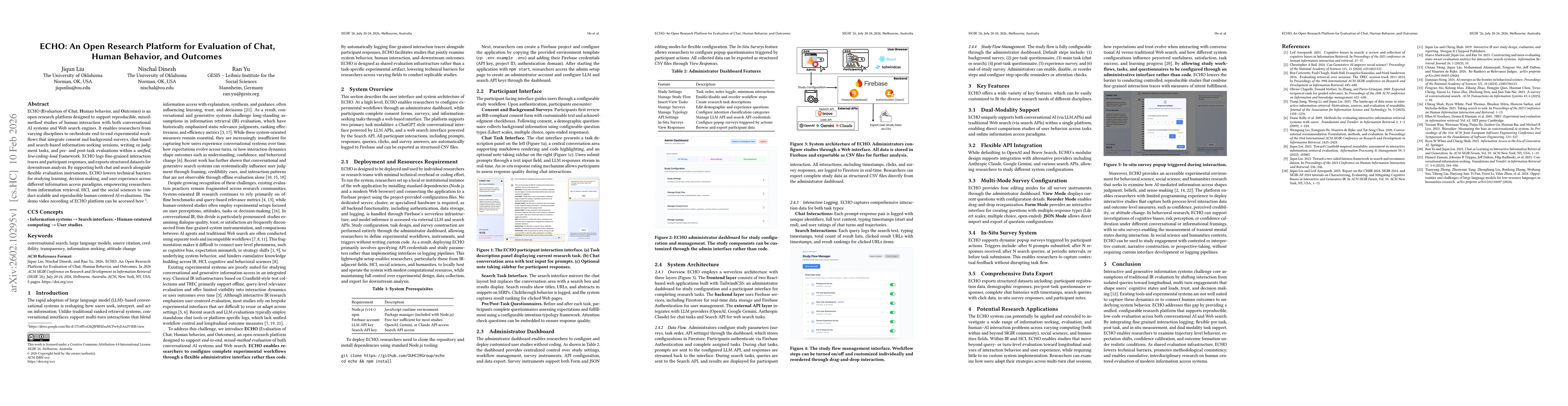 Thumbnail for ECHO: An Open Research Platform for Evaluation of Chat, Human Behavior, and Outcomes