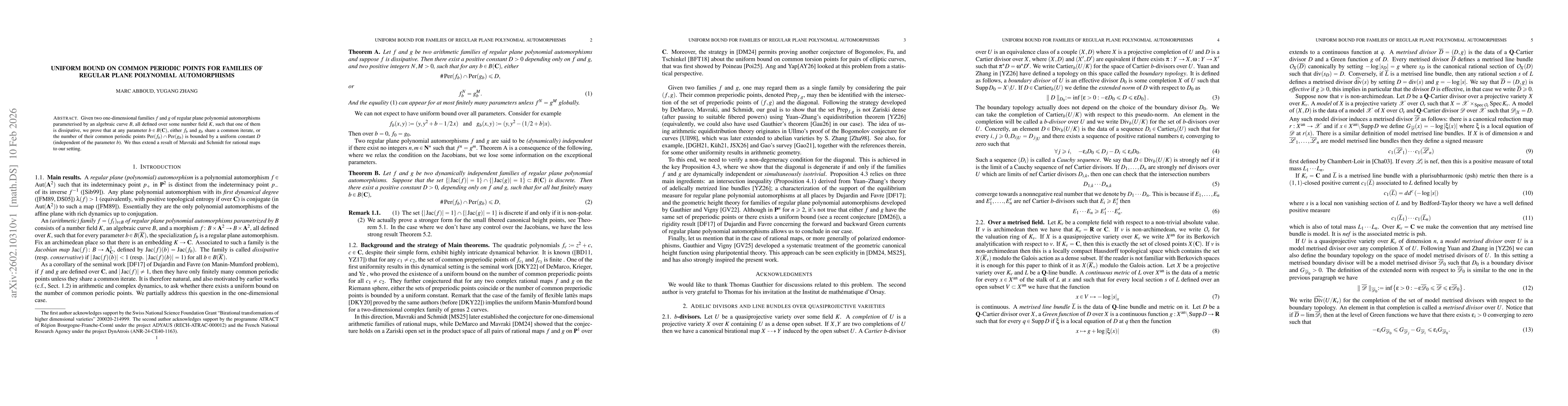 Thumbnail for Uniform bound on common periodic points for families of regular plane polynomial automorphisms