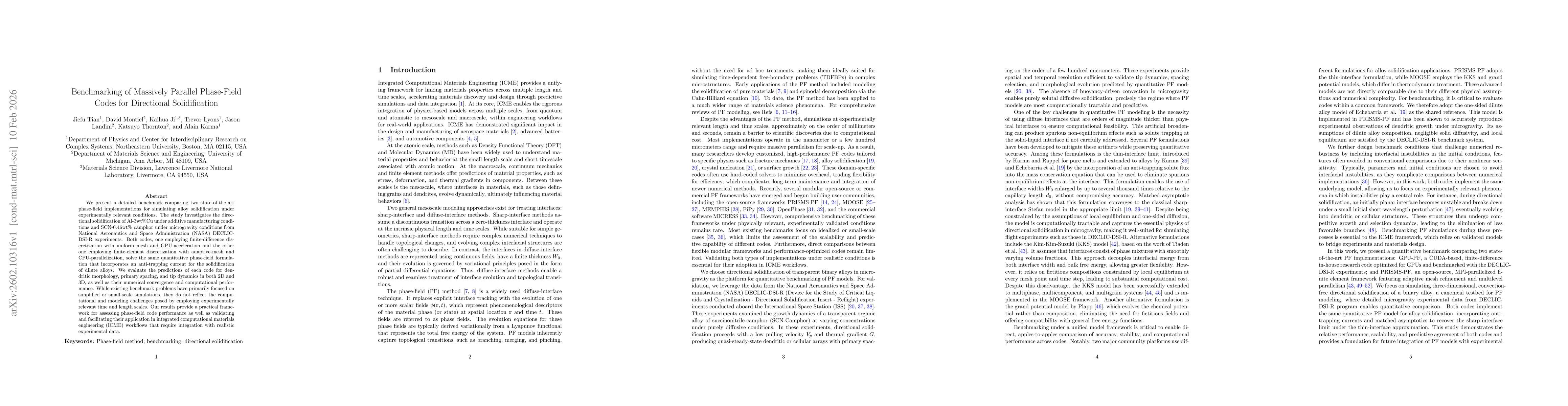 Thumbnail for Benchmarking of Massively Parallel Phase-Field Codes for Directional Solidification