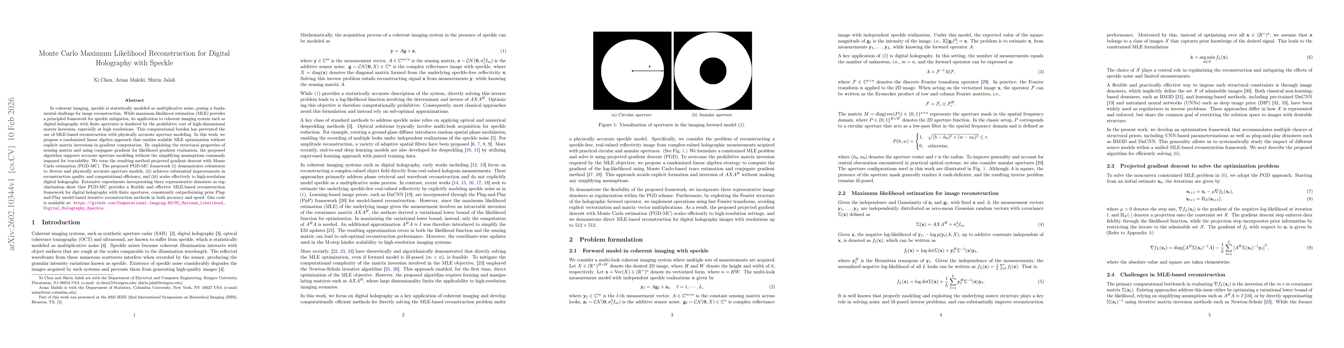 Thumbnail for Monte Carlo Maximum Likelihood Reconstruction for Digital Holography with Speckle