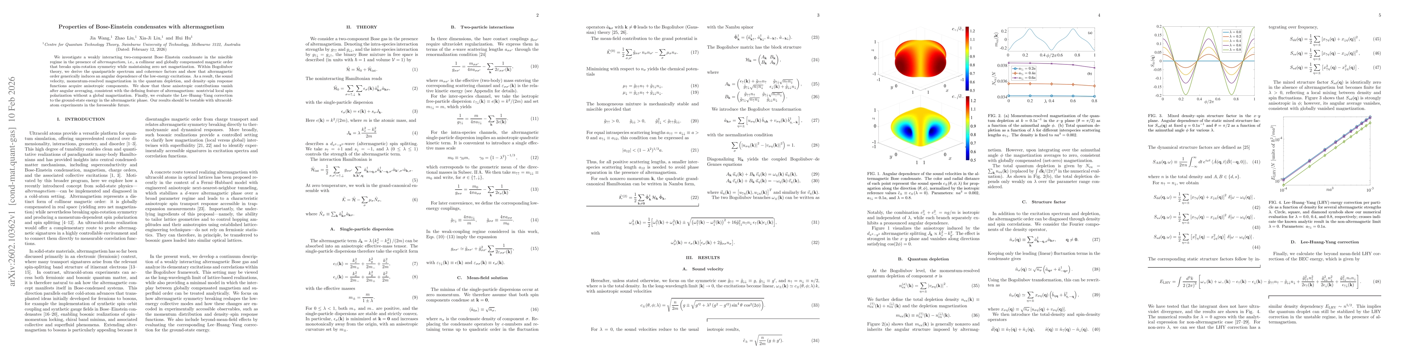 Thumbnail for Properties of Bose-Einstein condensates with altermagnetism