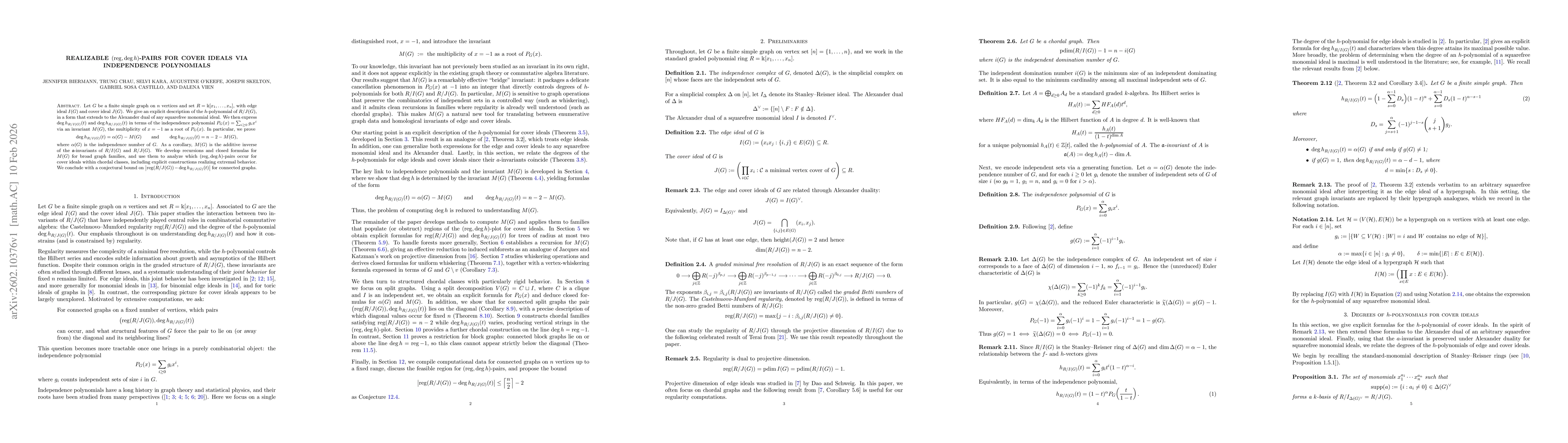Thumbnail for Realizable (reg, deg h)-Pairs for Cover Ideals via Independence Polynomials