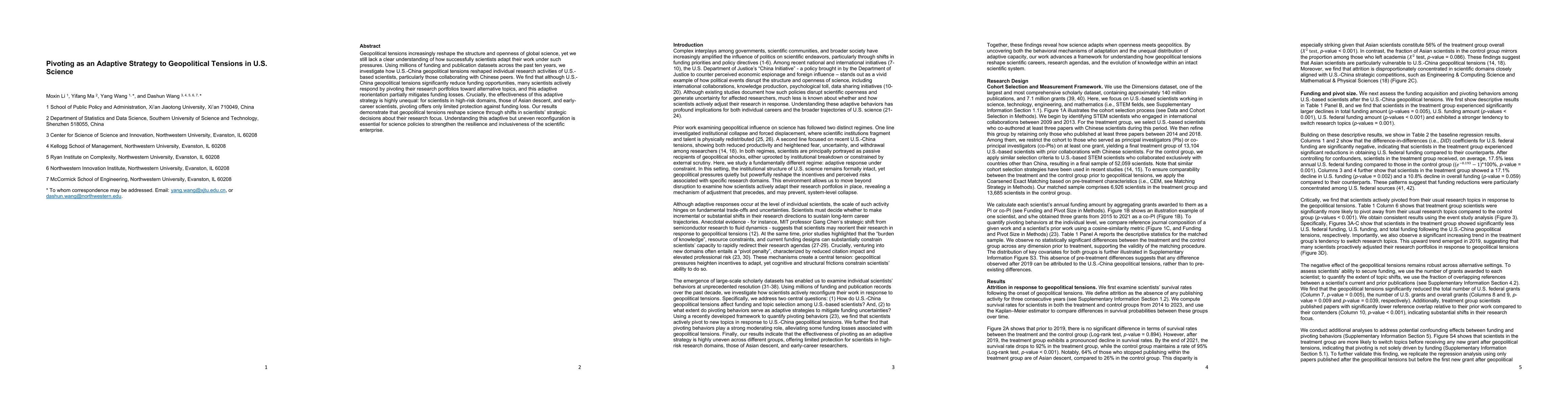 Thumbnail for Pivoting as an Adaptive Strategy to Geopolitical Tensions in U.S. Science