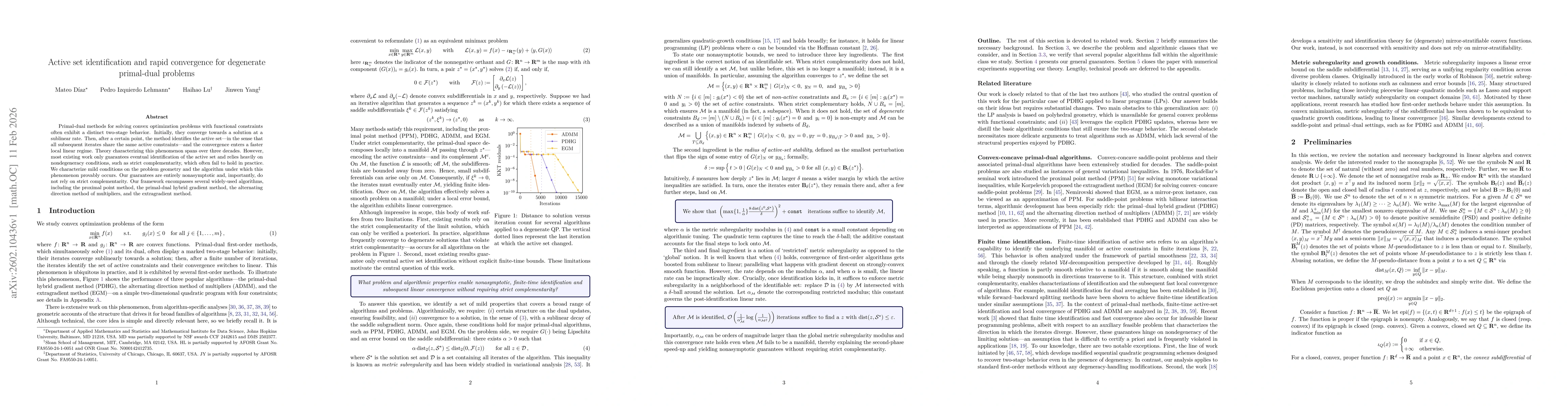 Thumbnail for Active set identification and rapid convergence for degenerate primal-dual problems