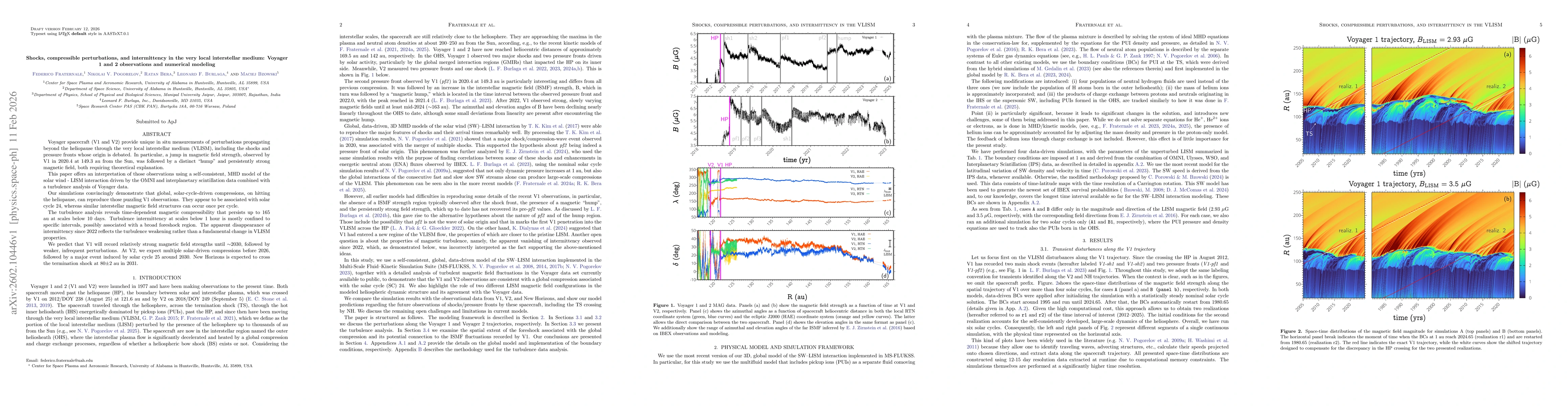 Thumbnail for Shocks, compressible perturbations, and intermittency in the very local interstellar medium: Voyager 1 and 2 observations and numerical modeling