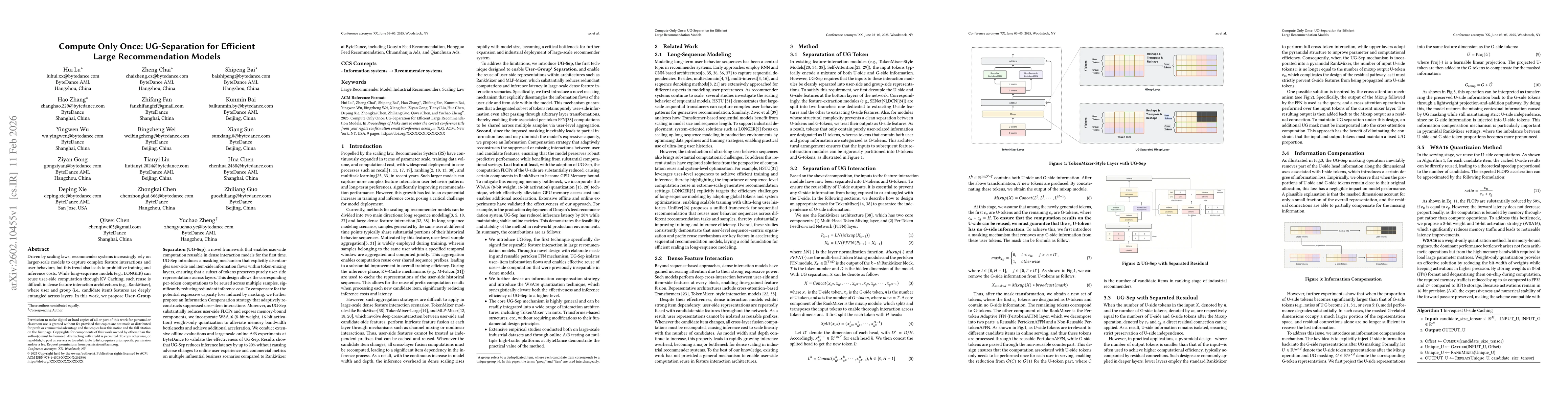 Thumbnail for Compute Only Once: UG-Separation for Efficient Large Recommendation Models