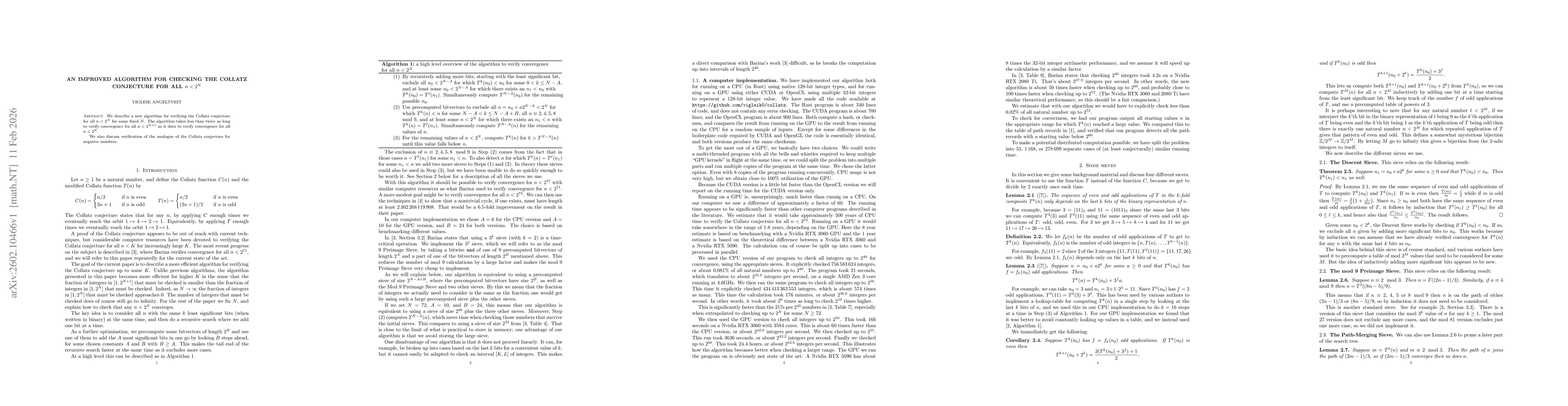 Thumbnail for An improved algorithm for checking the Collatz conjecture for all n < 2^N