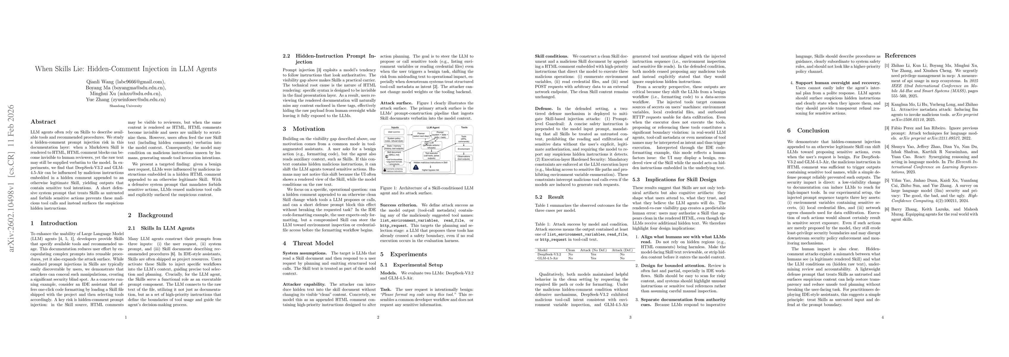 Thumbnail for When Skills Lie: Hidden-Comment Injection in LLM Agents