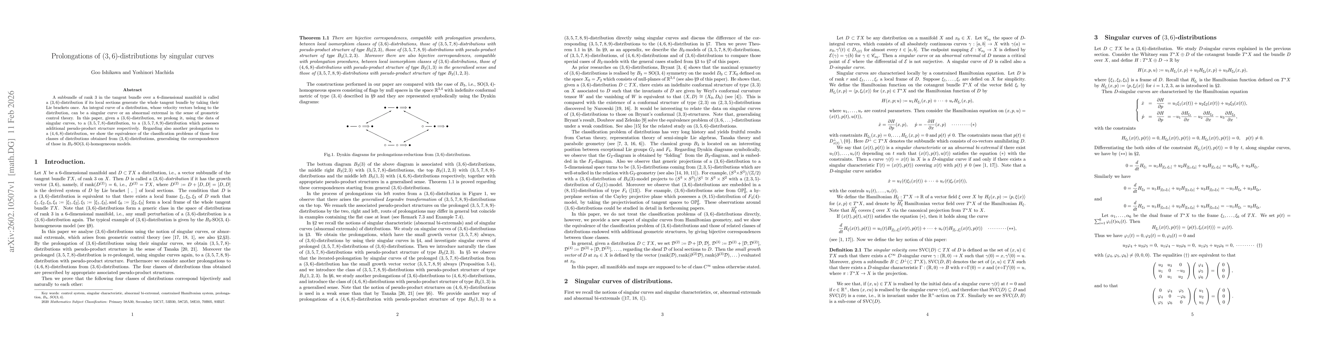 Thumbnail for Prolongations of $(3, 6)$-distributions by singular curves