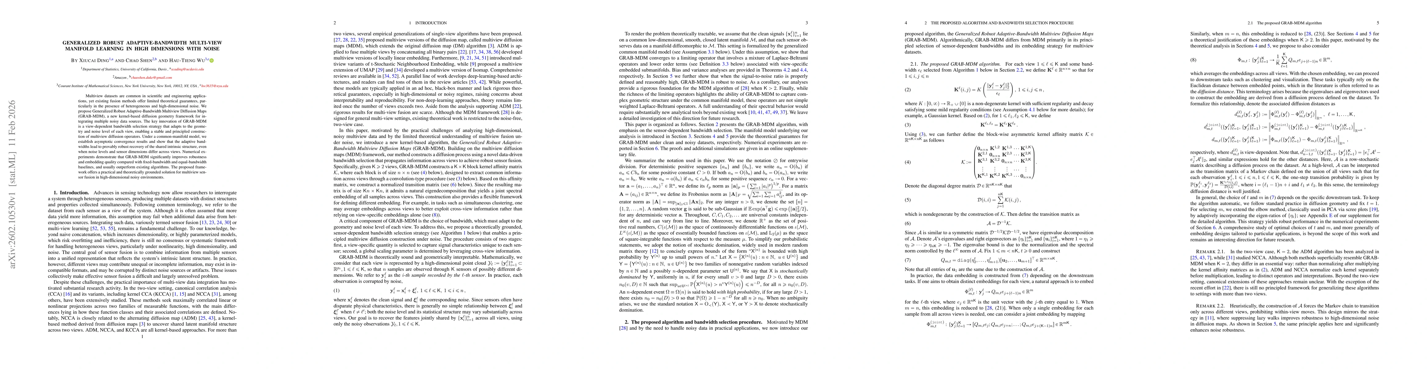 Thumbnail for Generalized Robust Adaptive-Bandwidth Multi-View Manifold Learning in High Dimensions with Noise