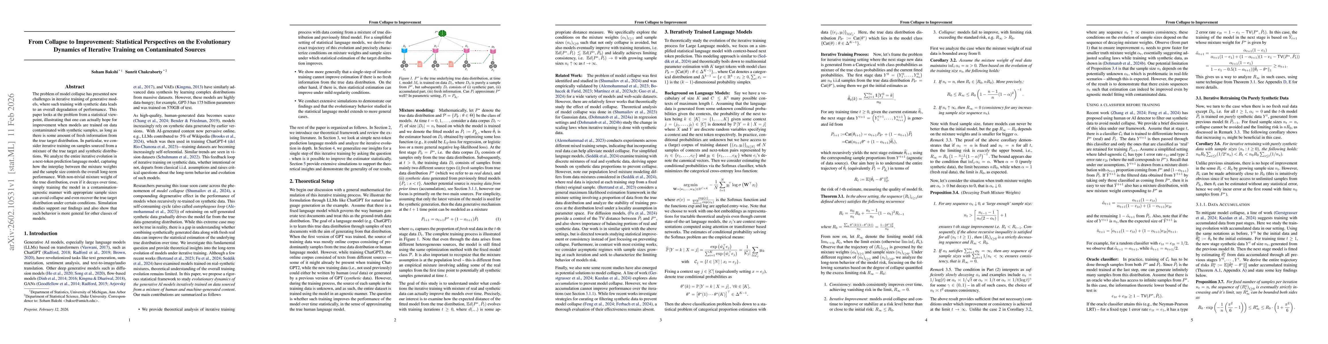 Thumbnail for From Collapse to Improvement: Statistical Perspectives on the Evolutionary Dynamics of Iterative Training on Contaminated Sources