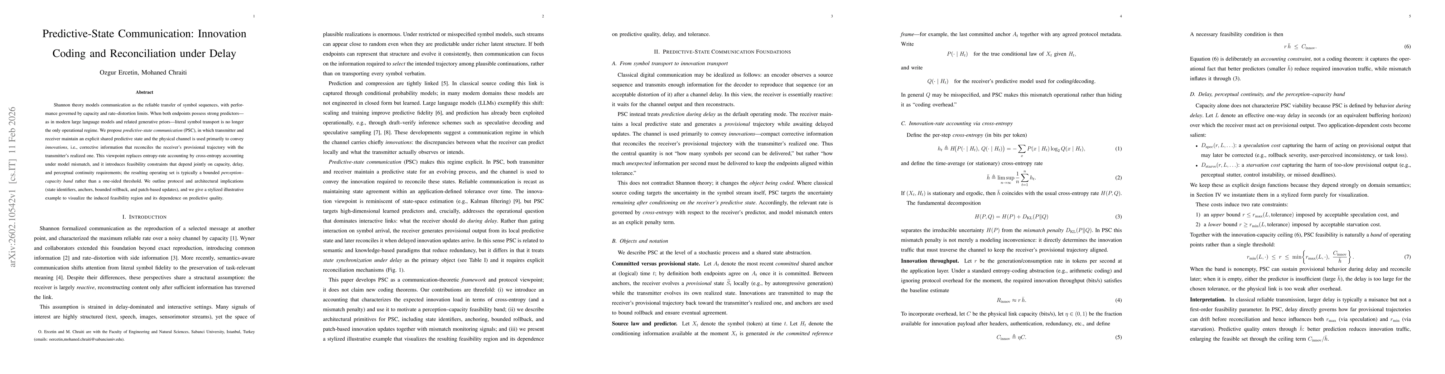 Thumbnail for Predictive-State Communication: Innovation Coding and Reconciliation under Delay