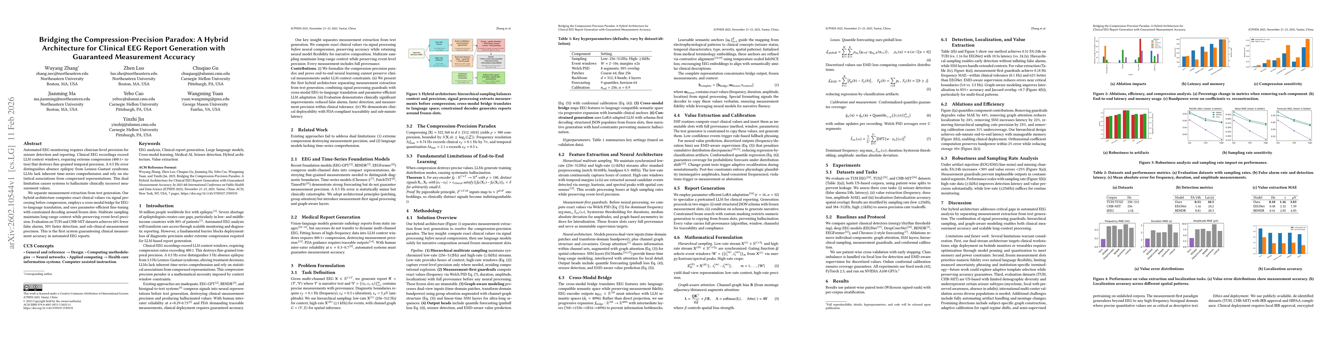 Thumbnail for Bridging the Compression-Precision Paradox: A Hybrid Architecture for Clinical EEG Report Generation with Guaranteed Measurement Accuracy
