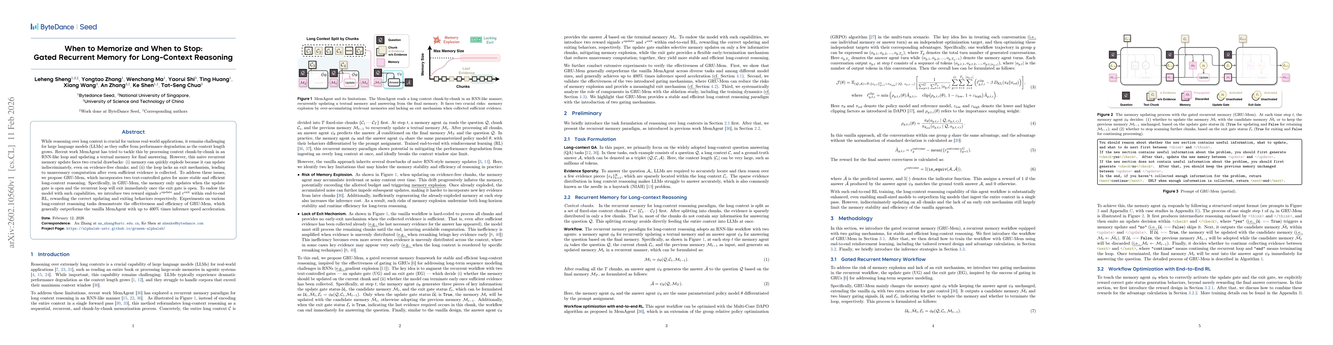Thumbnail for When to Memorize and When to Stop: Gated Recurrent Memory for Long-Context Reasoning