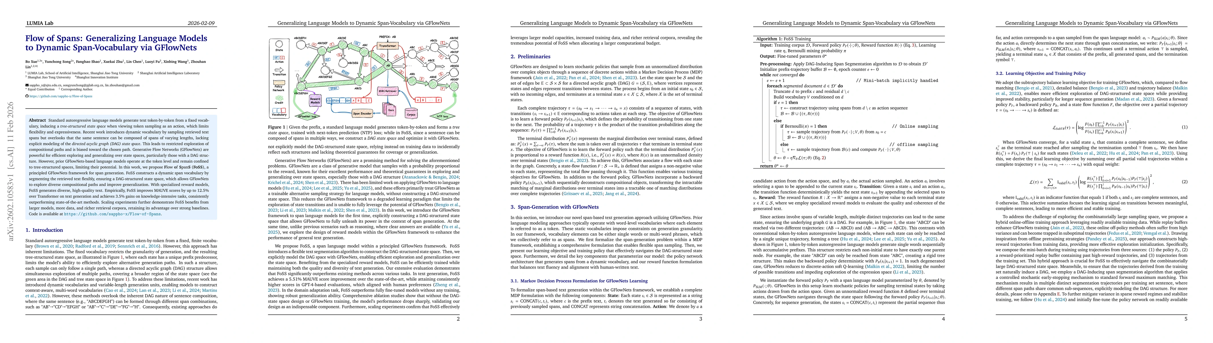 Thumbnail for Flow of Spans: Generalizing Language Models to Dynamic Span-Vocabulary via GFlowNets