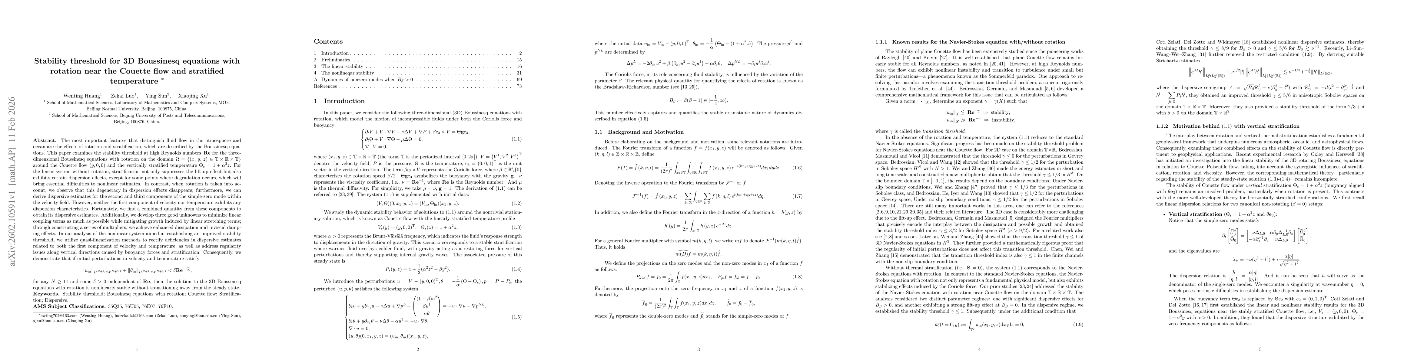 Thumbnail for Stability threshold for 3D Boussinesq equations with rotation near the Couette flow and stratified temperature