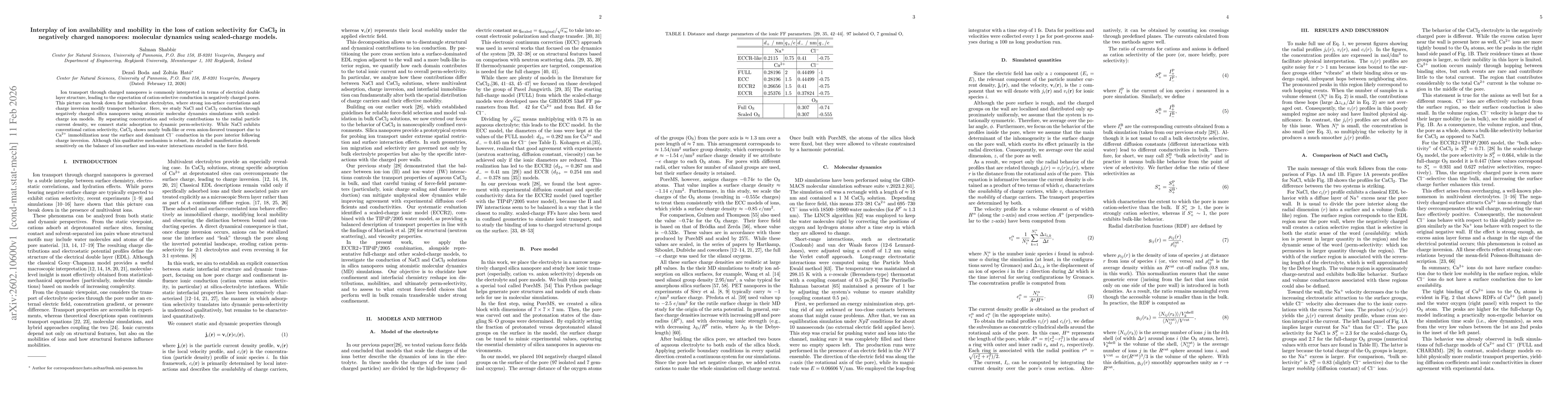 Thumbnail for Interplay of ion availability and mobility in the loss of cation selectivity for CaCl\textsubscript{2} in negatively charged nanopores: molecular dynamics using scaled-charge models